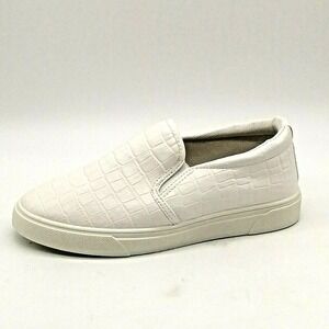 AMS Shoes Womens Layla-8 Sneakers White Embossed Croc Elastic Insets 7 NEW